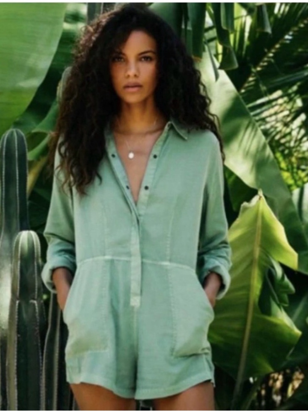 Billabong Gigi Twill Playsuit Utility Romper Long Sleeve Coverall M